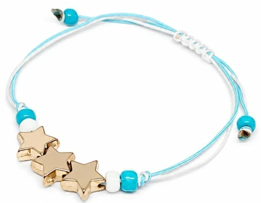 Pulsera Argentina de hilo 3 estrellas fantasia celeste y blanca